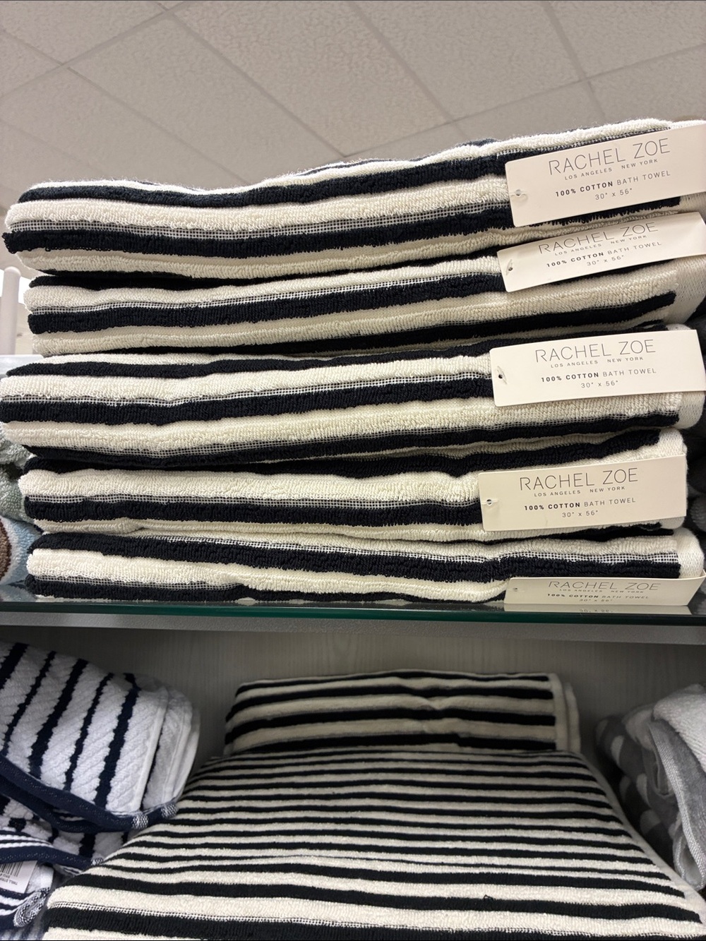 Rachel Zoe Black and White Striped Cotton Bath Towels - Classic Stripe Set(3)